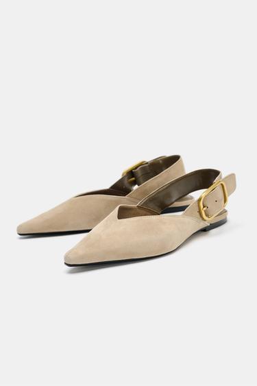CHAUSSURES À BRIDE ARRIÈRE À BOUCLE EN DAIM - Beige de Zara - Image 1