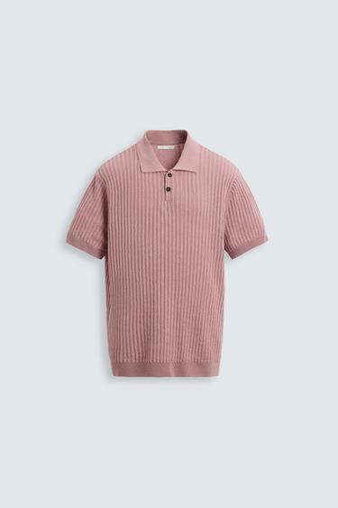 RIB KNIT POLO SHIRT - Faded pink by Zara
