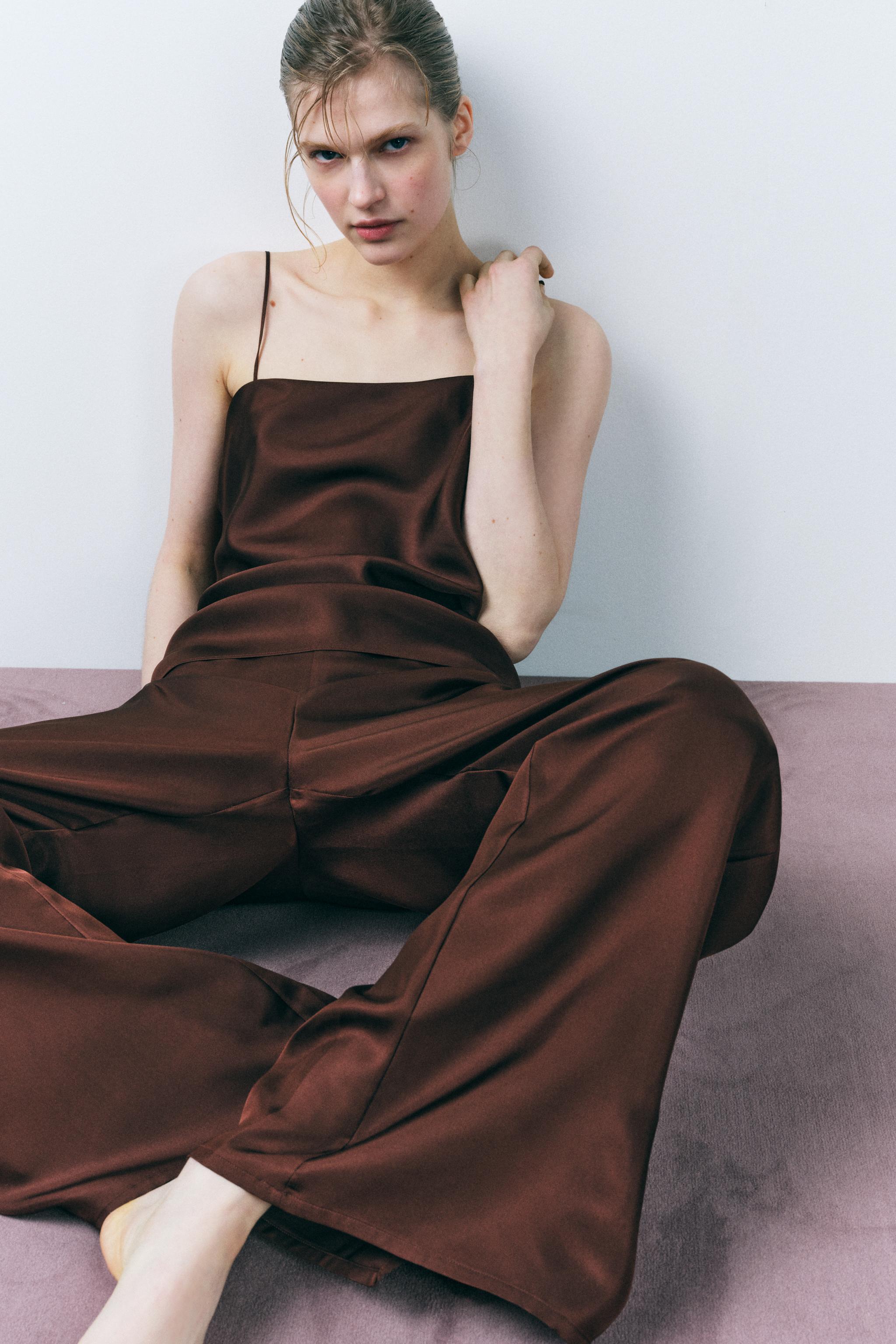 Brown silk trousers