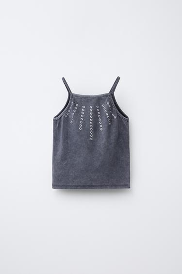 T-SHIRT EFFET DÉLAVÉ À CLOUS - Gris anthracite de Zara