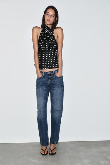 SATIN HALTER TOP - Black / White by Zara