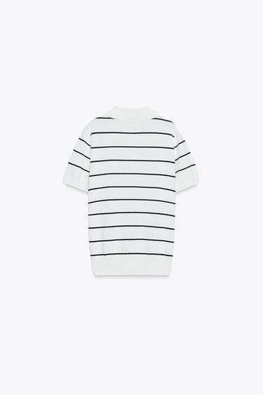 SHORT SLEEVE KNIT POLO TOP - striped by Zara - Image 7