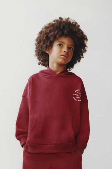Zara TEXT JOGGING HOODIE AND JOGGER PANTS SET - Maroon