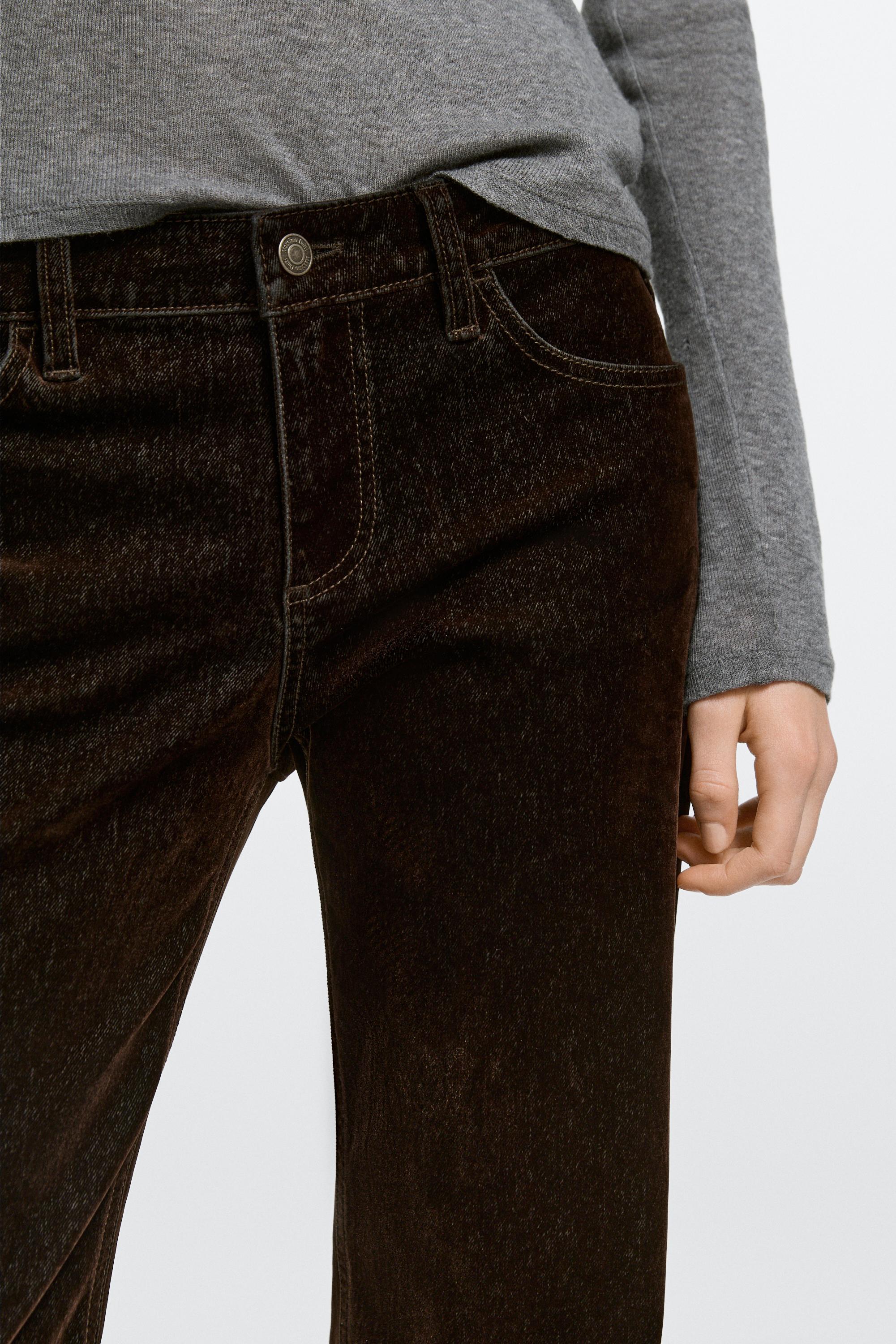Low-rise straight-leg jeans with flocking finish