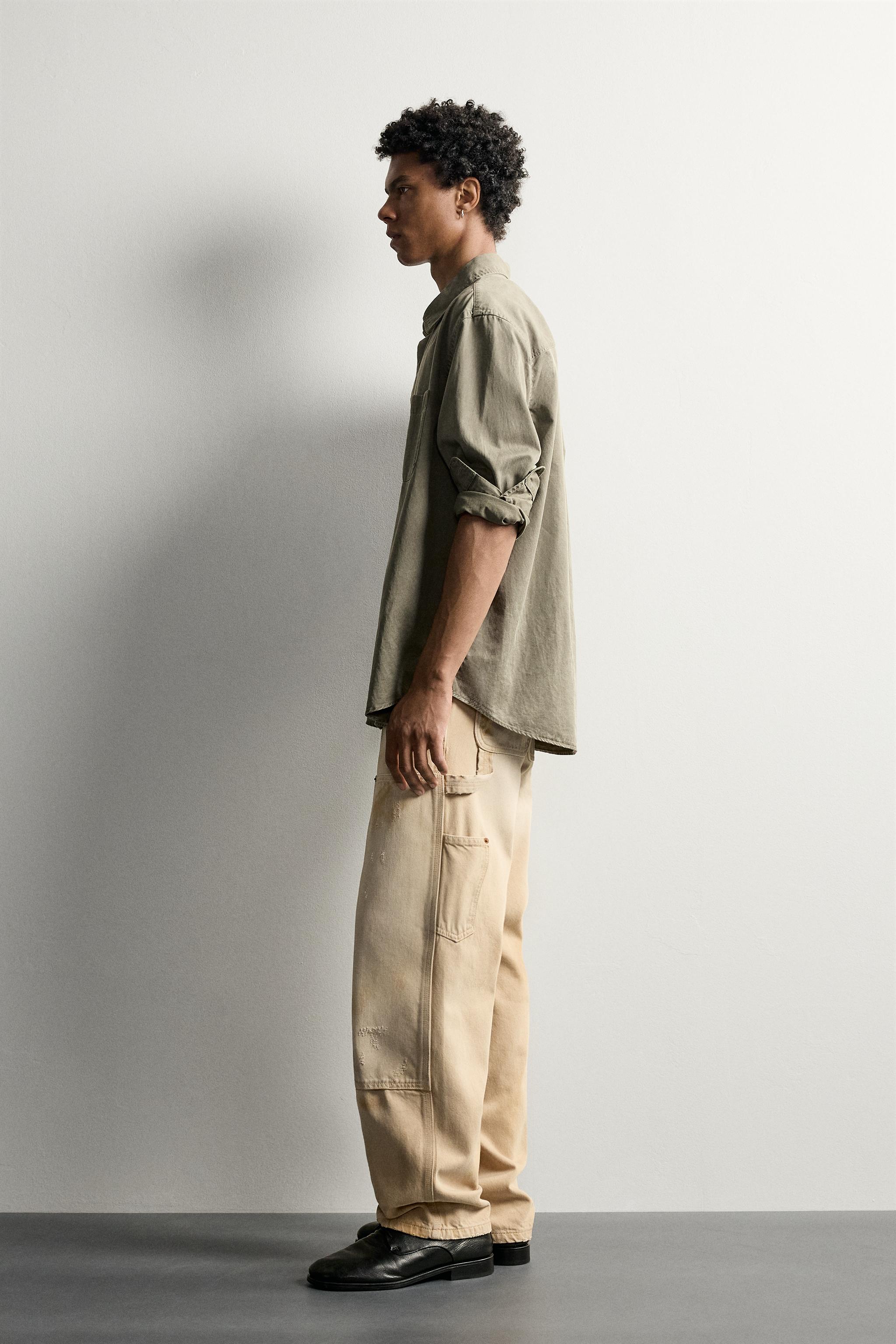 VINTAGE-WASH CARPENTER PANTS — Ecru