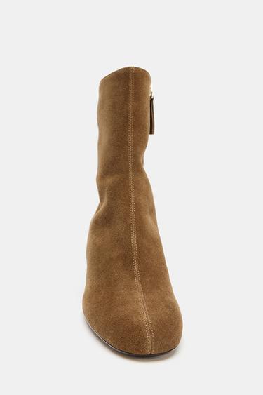 SPLIT SUEDE BLOCK HEEL ANKLE BOOTS - Sand Brown by Zara - Image 4