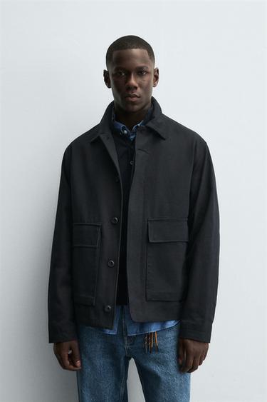جاكيت قميصي هيكلي TWILL - بحري الخاص بـ Zara