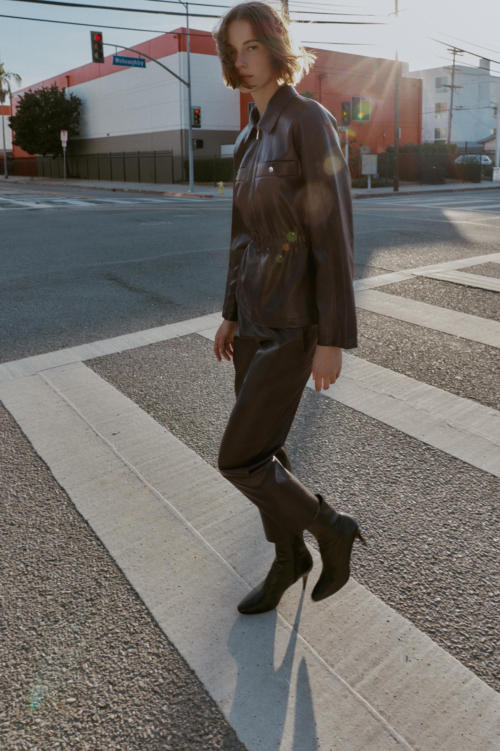 ELASTIC WAIST FAUX LEATHER JACKET