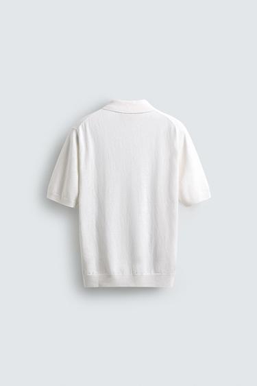 POLO EN MAILLE REGULAR FIT EN COTON ET EN LIN - Blanc cassé de Zara - Image 6