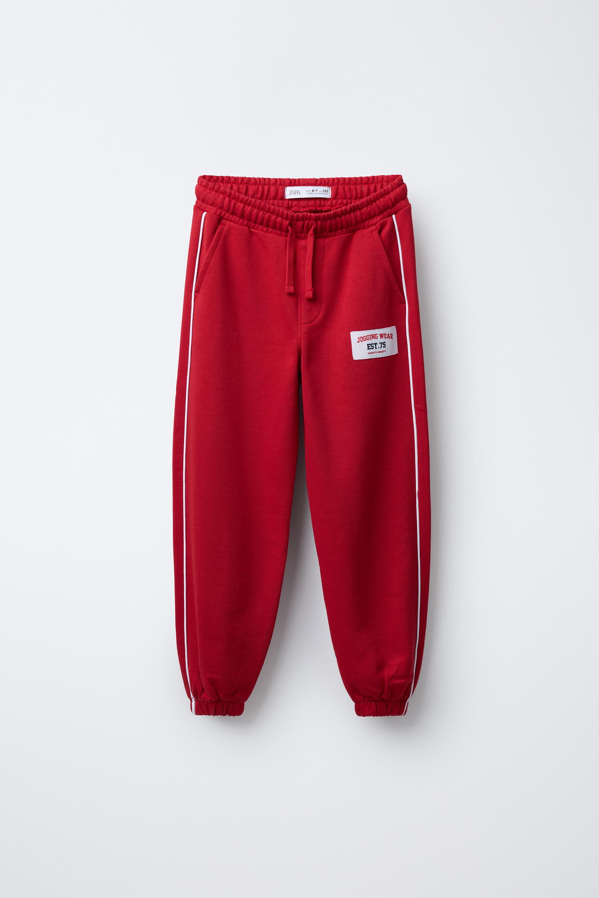 PLUSH JOGGING PANTS WITH LABEL - Red | ZARA United States