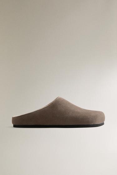 WARM MINIMALIST LEATHER CLOGS - Greyish by Zara - Image 0
