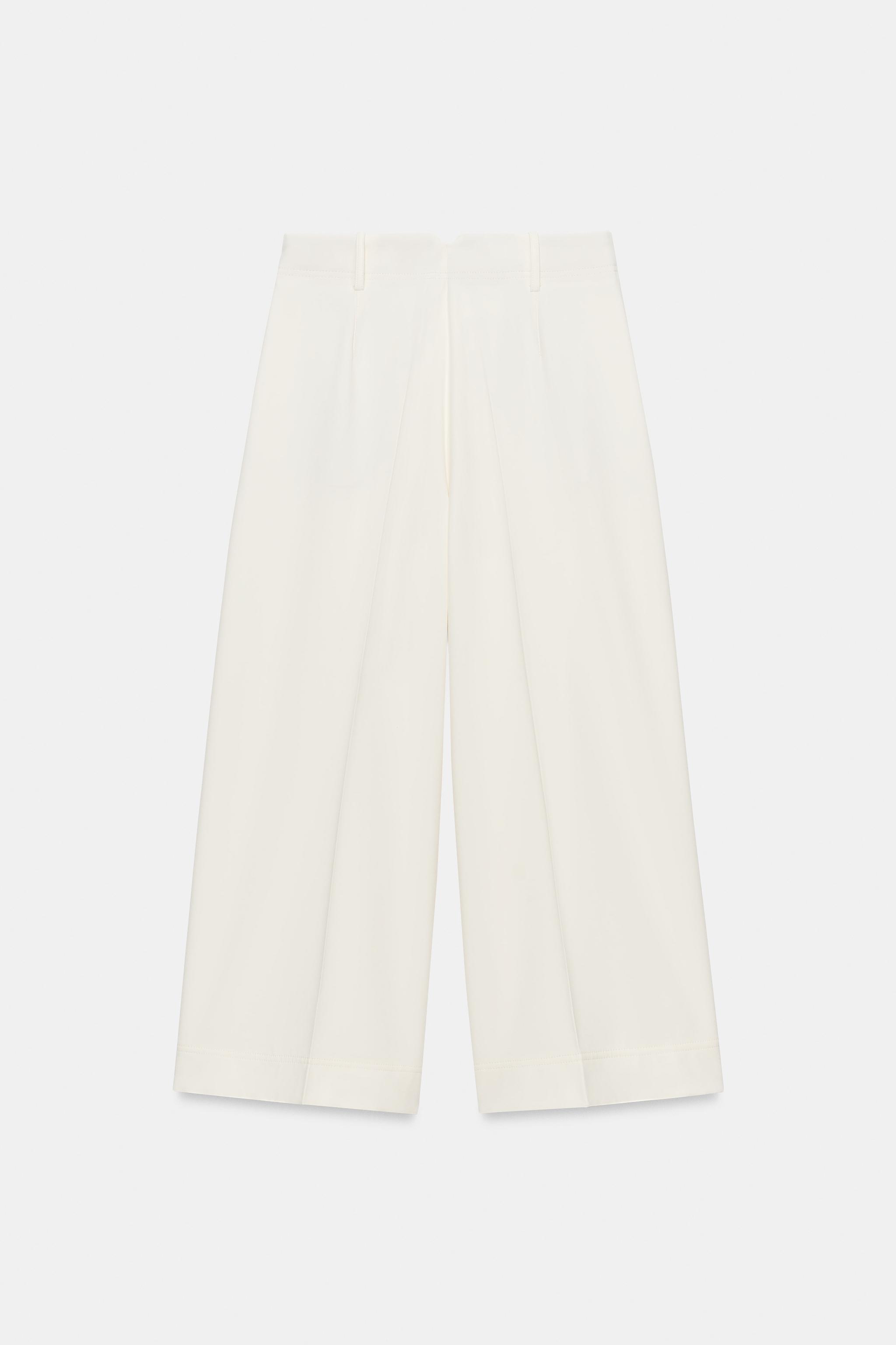CROPPED WIDE-LEG TROUSERS — Ecru