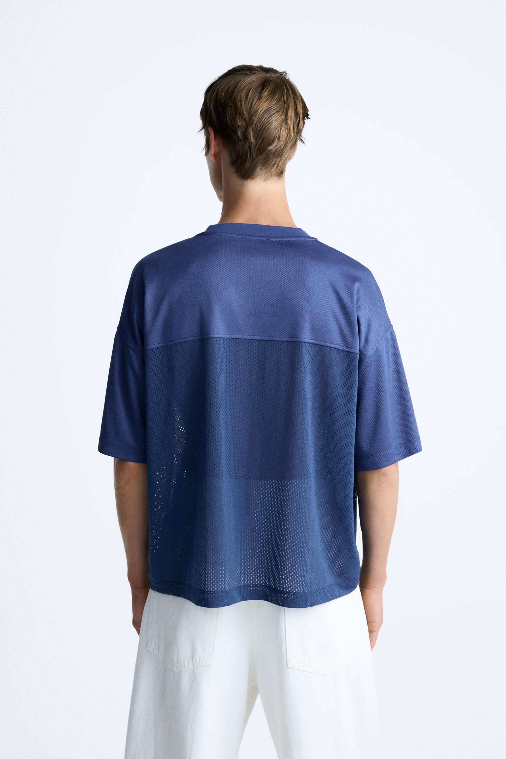 MESH TEXTURE T SHIRT WITH SLOGAN Blue ZARA United Kingdom