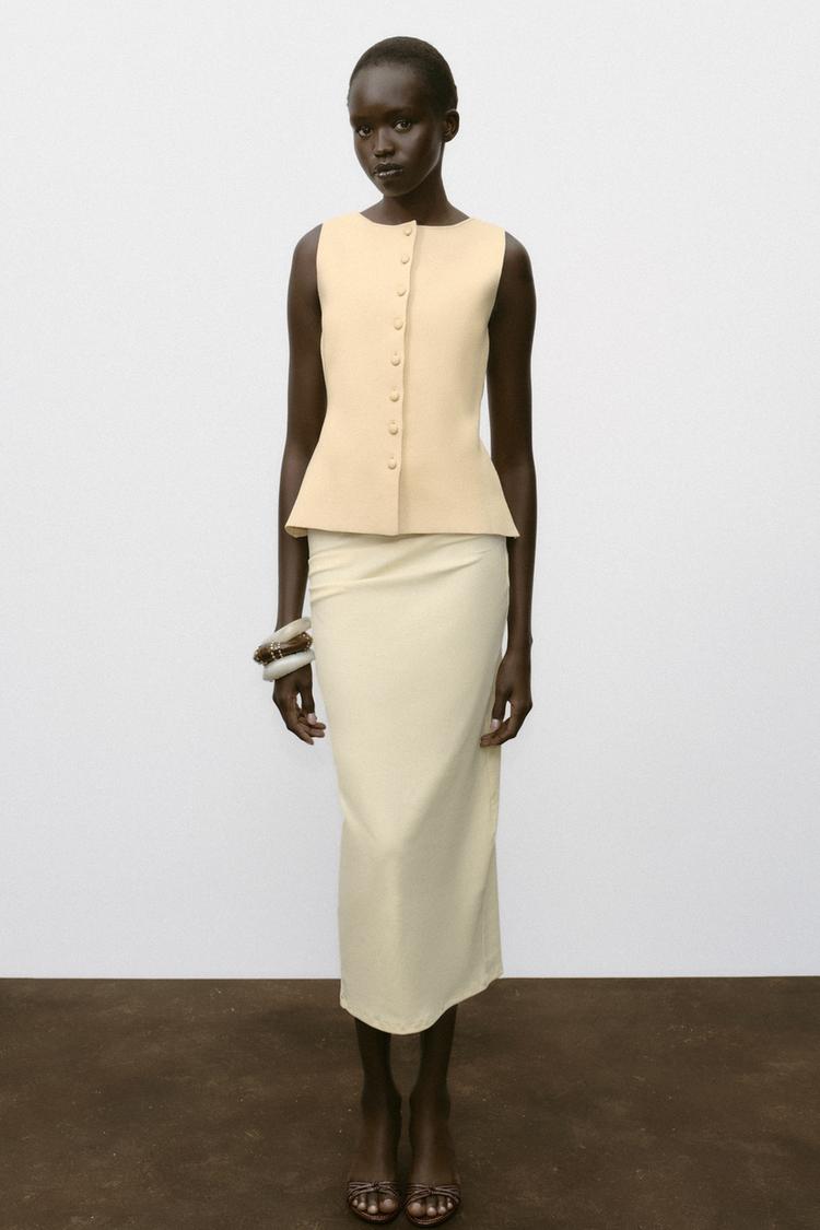 BUTTONED KNIT WAISTCOAT Butter ZARA India - Main Image