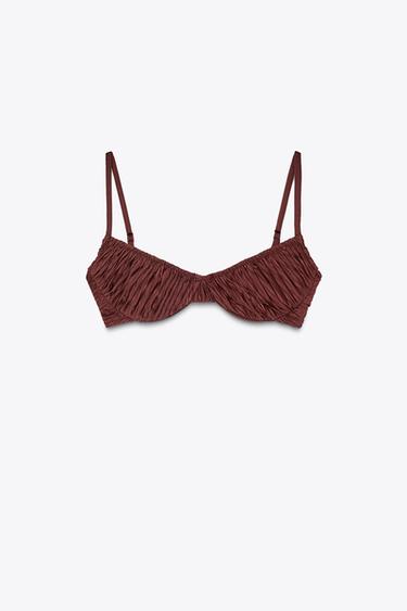 PLISUOTA BIKINIO LIEMENĖLĖ SU LANKELIAIS – Šokolado – „Zara“