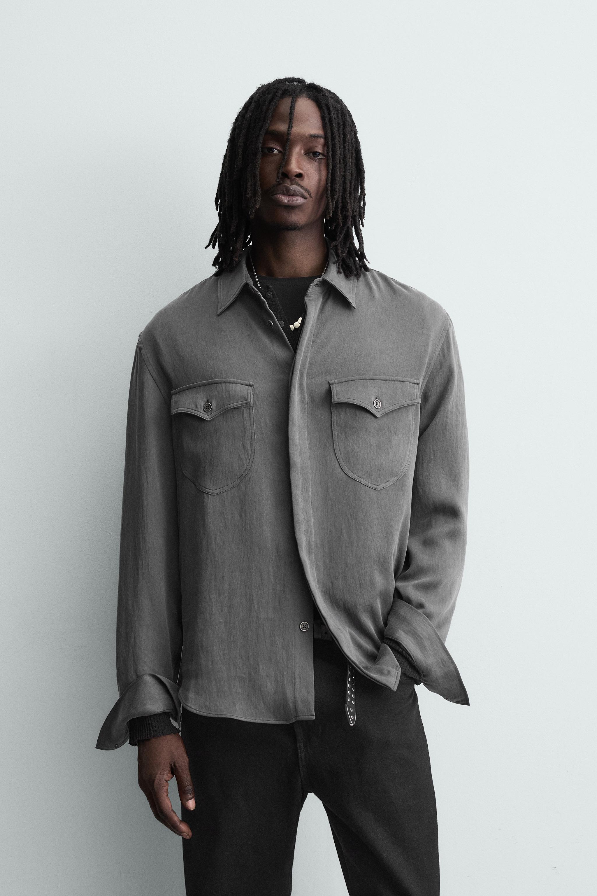 FLOWY POCKET SHIRT — Gray