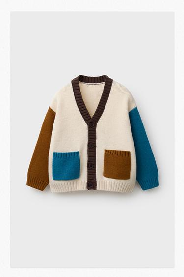 COLOUR BLOCK KNIT CARDIGAN - ECRU by Zara