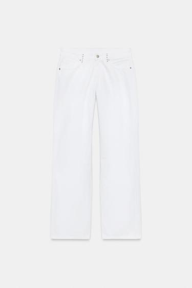 JEAN TRF WIDE LEG TAILLE BASSE À CLOUS - Blanc de Zara - Image 8
