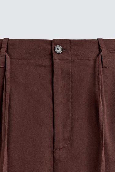 SHORT WIDE FIT EN LIN MÉLANGÉ - Bordeaux de Zara - Image 7