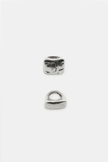 2-PACK OF RECTANGULAR MAXI RINGS - Silver by Zara