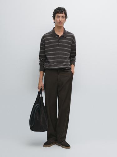 Zara Striped knit polo sweater - Chocolate