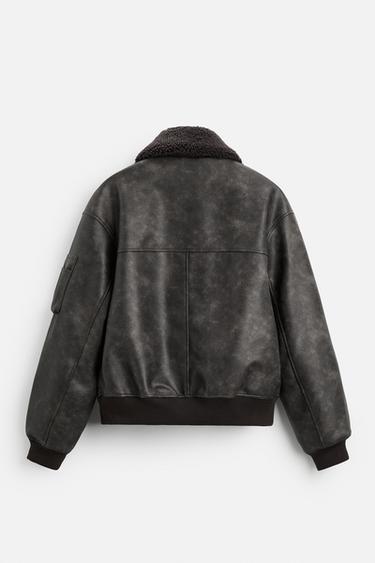 LEATHER EFFECT JACKET WITH DETACHABLE COLLAR - Brown by Zara - Image 8
