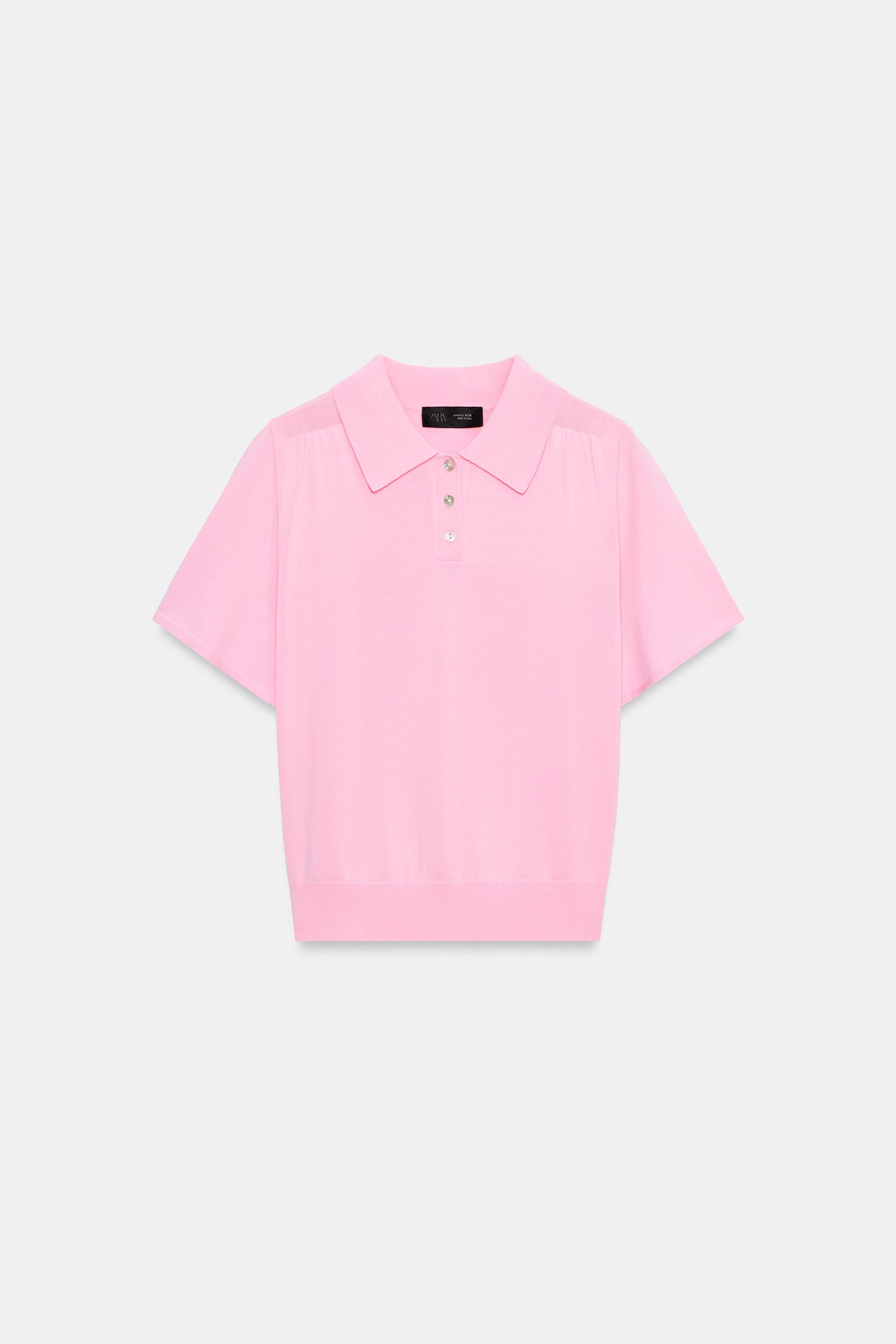SHORT SLEEVE KNIT POLO - Mid-pink | ZARA United States