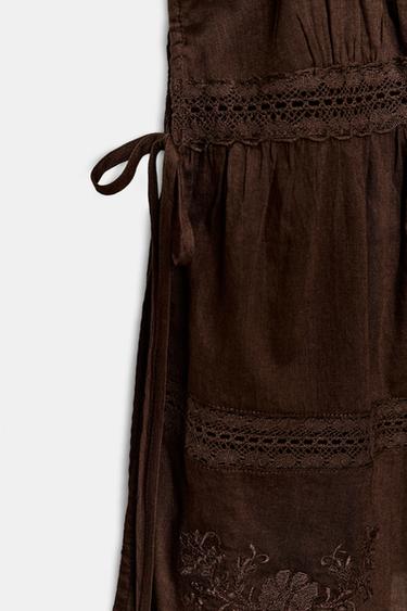 EMBROIDERED CHIFFON STRAPPY TOP - Brown by Zara - Image 7