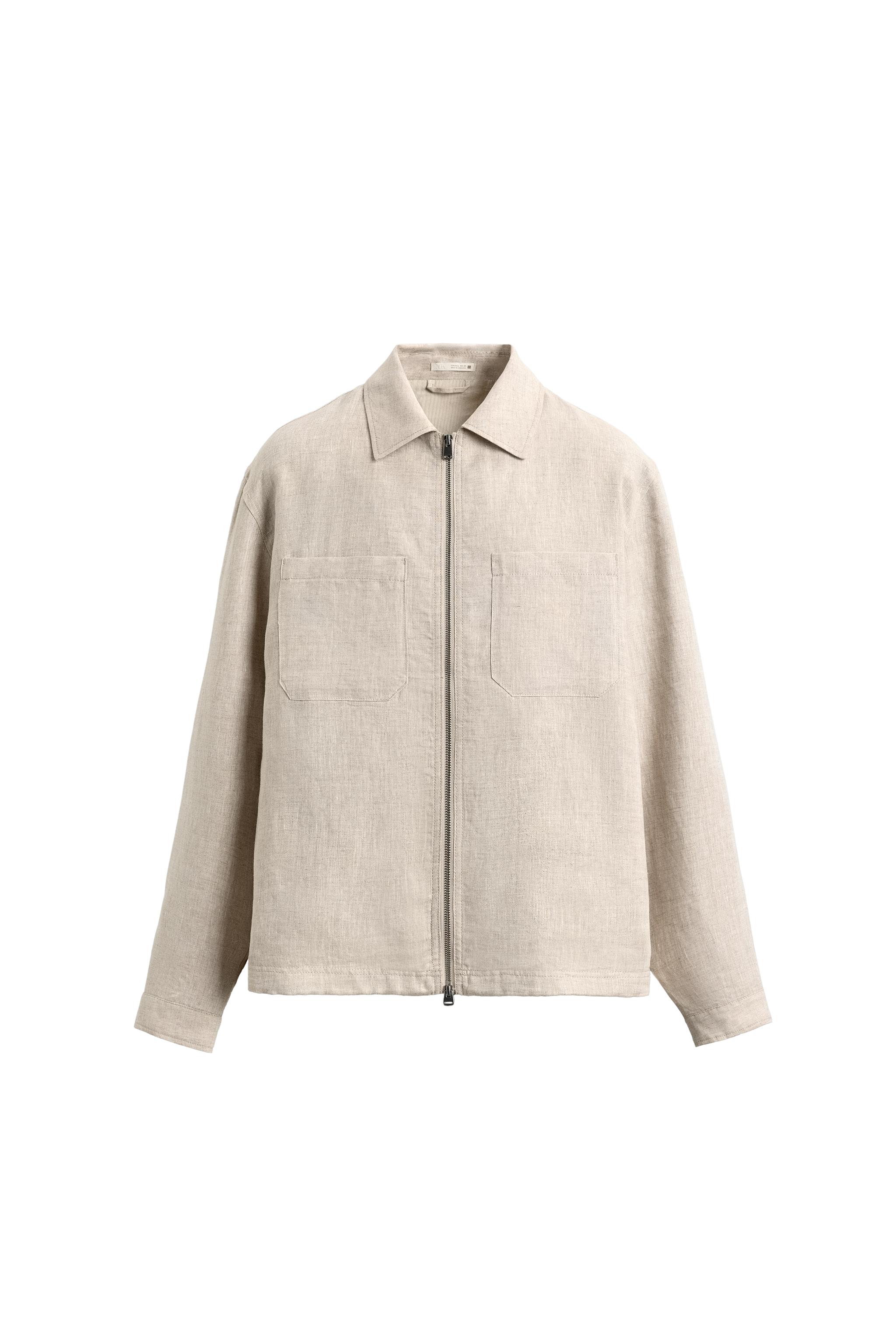 ジャケット・アウター EAPHI LINEN LIKE OVER JACKET 100% LINEN ZIP-UP OVERSHIRT - Light beige | ZARA Canada