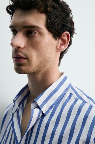 CHEMISE REGULAR FIT À RAYURES - Bleu / Blanc de Zara - Image 5