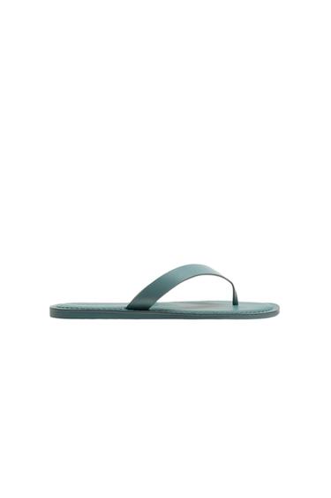 SANDALIA PIEL TIRAS - Verde Agua de Zara