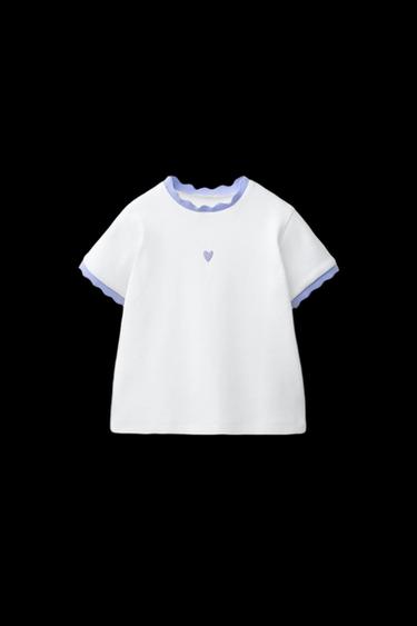 RIBBED T-SHIRT WITH CONTRAST TRIMS AND EMBROIDERY - Lavender by Zara