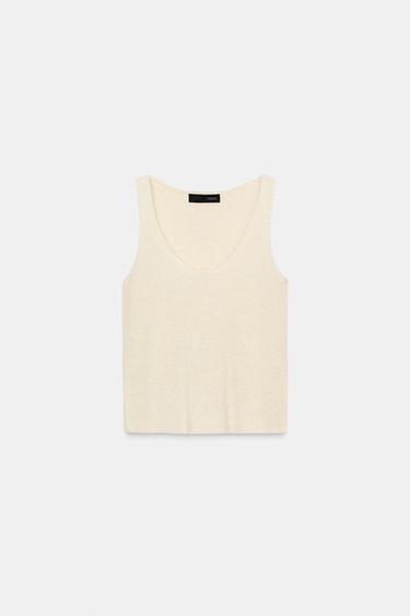 KNIT SLEEVELESS TOP - Oyster-white by Zara