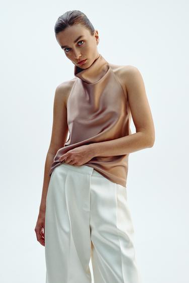 TOP HALTER SATINADO - Camel medio de Zara