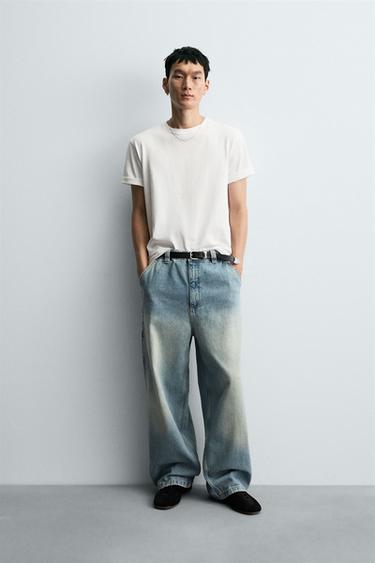 Zara 寬鬆吊襠牛仔褲 - 淡藍色