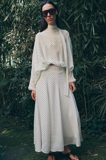 ZW COLLECTION DOT MIDI SKIRT - Black / White by Zara