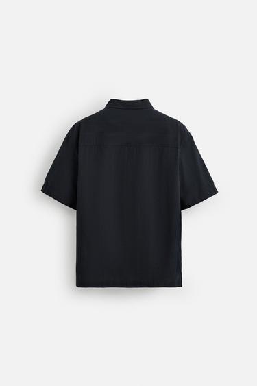 COTTON/LYOCELL JACQUARD SHIRT - Navy blue by Zara - Image 7
