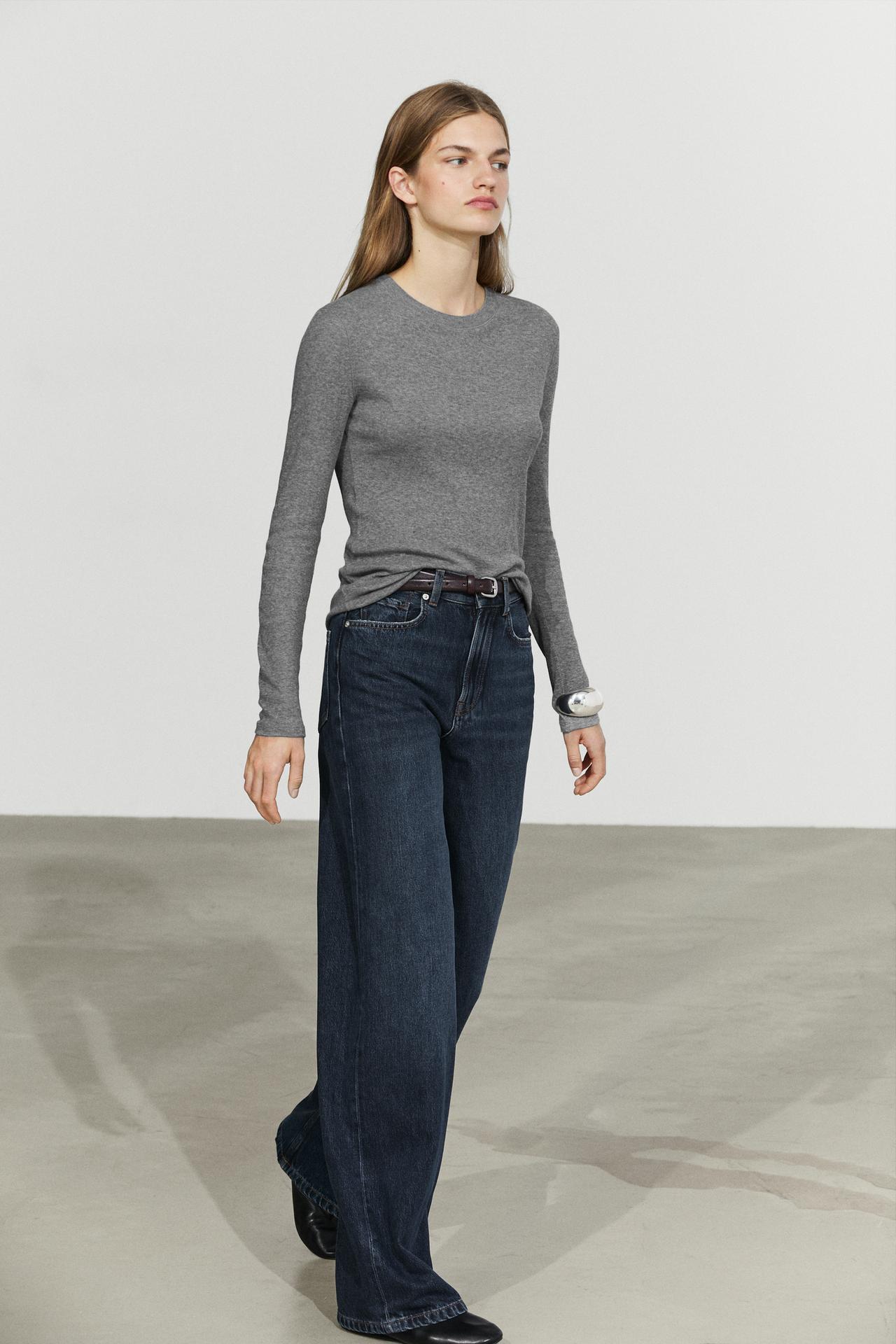 Cotton blend knit T-shirt — Light gray