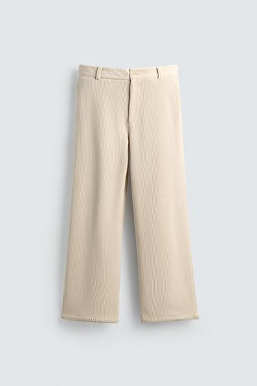 WIDE-LEG CORDUROY TROUSERS - Ecru by Zara