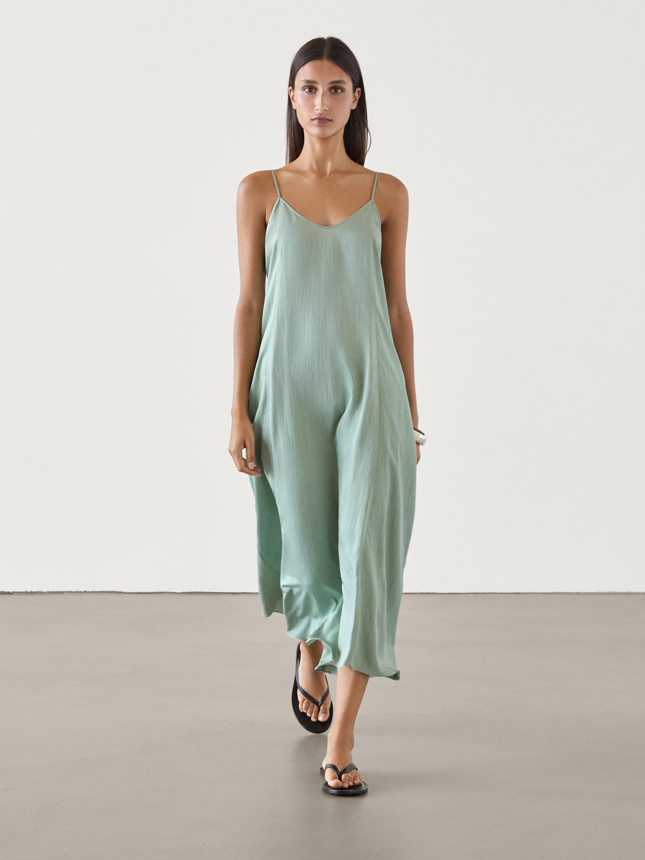 Flowing camisole midi dress with straps Sea green ZARA United States