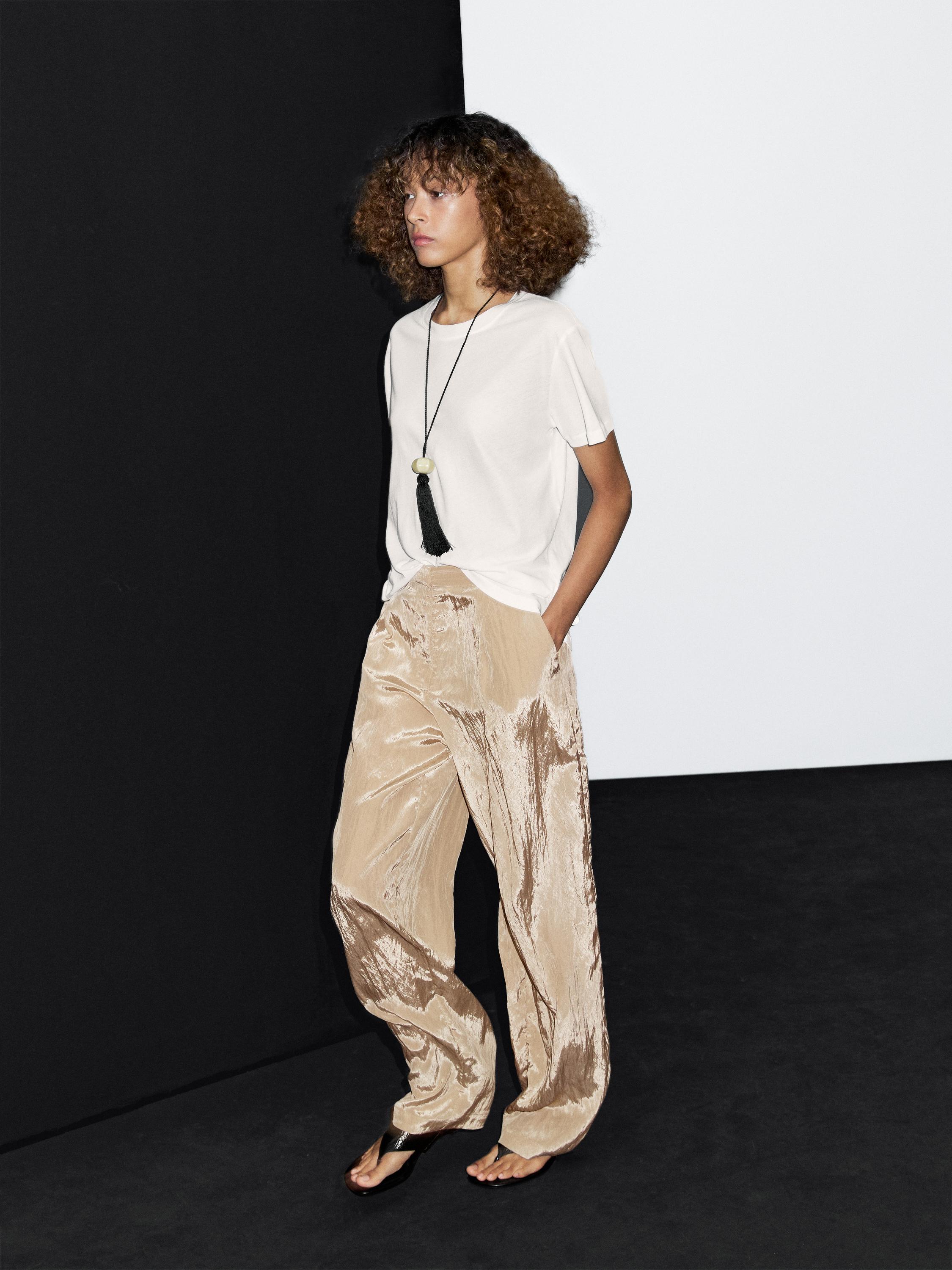 Textured satin trousers