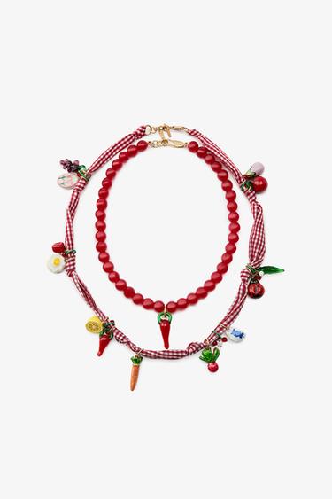 PACK OF 2 CHARM NECKLACES - Red by Zara