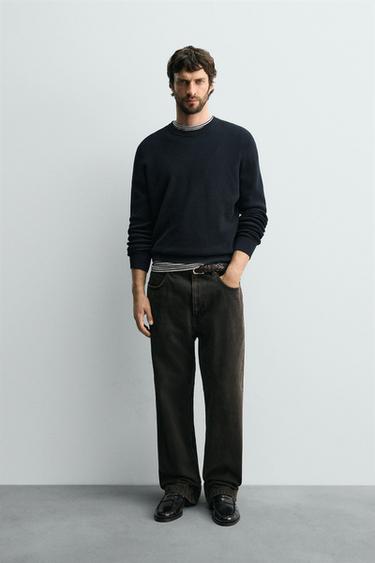 REGULAR FIT WAFFLE JUMPER - Navy blue by Zara