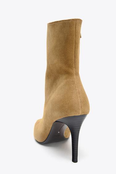 SPLIT SUEDE STILETTO HEEL ANKLE BOOTS - Beige by Zara - Image 4