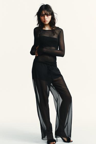 FLOWING SEMI-SHEER TROUSERS - Black by Zara
