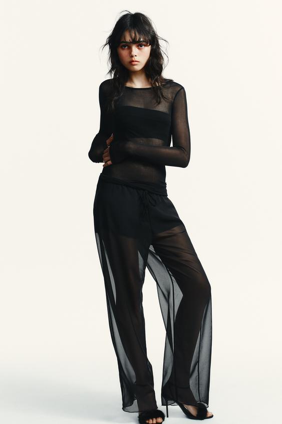 SEMI-SHEER FLOWY PANTS