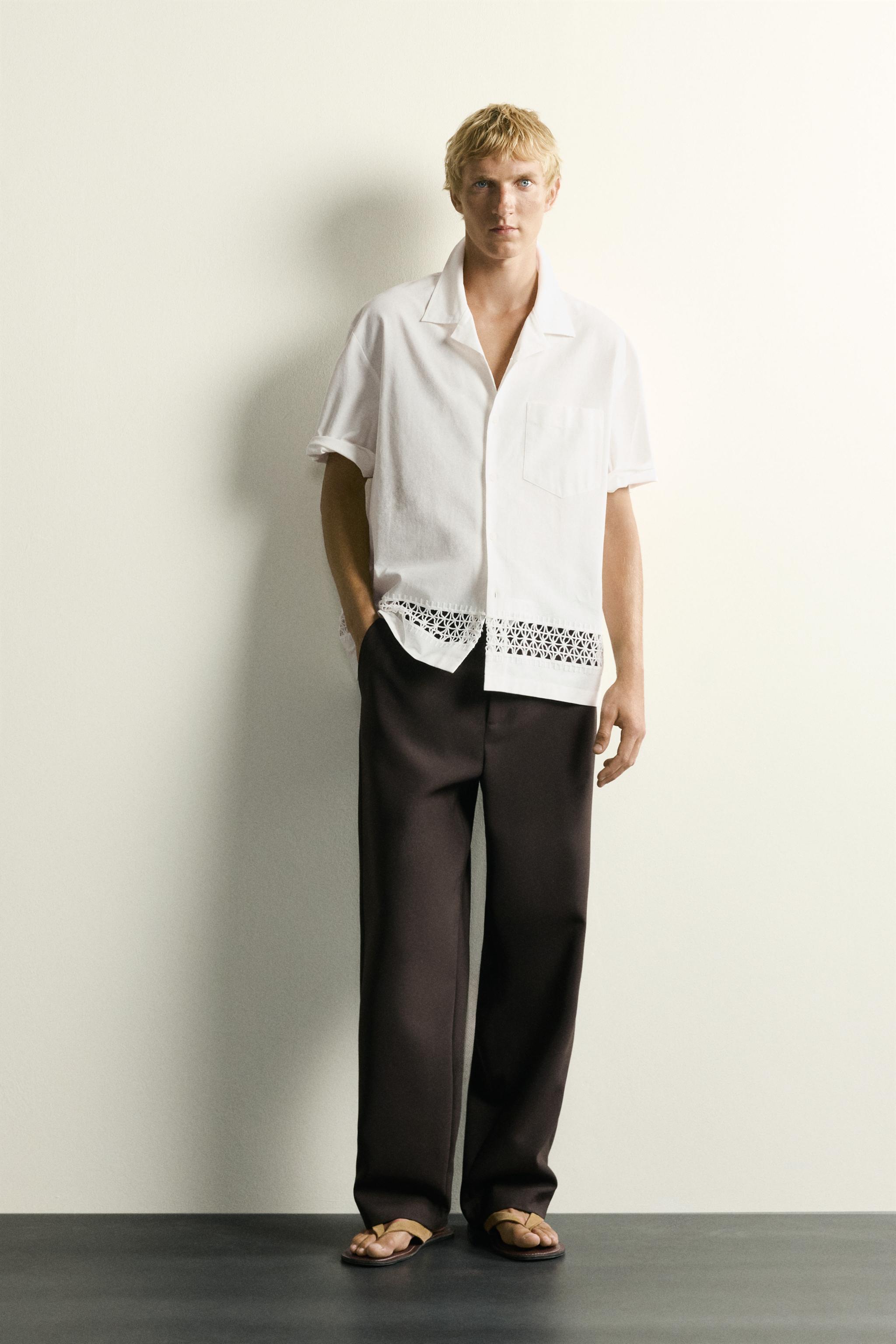 【MEER. 】SHOULDER BELT LAYERED SHIRTホワイト RELAXED FIT SHIRT WITH CONTRAST TRIM - Oyster-white | ZARA United