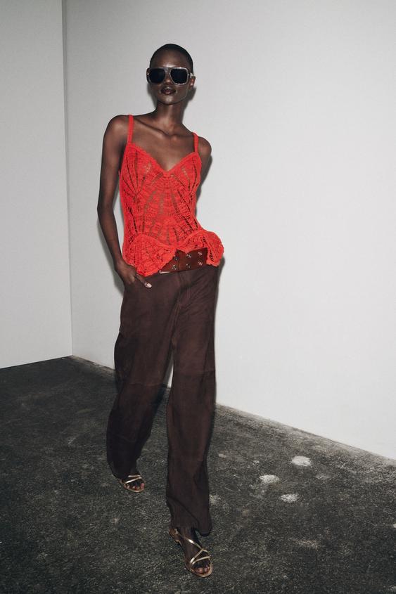 TOP PÉPLUM CROCHET - Rouge de Zara - Image 0
