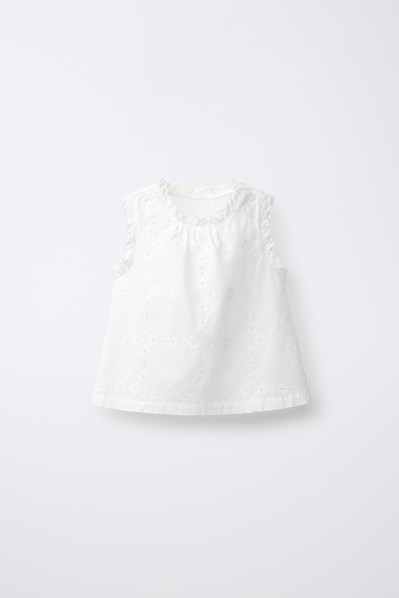 EMBROIDERED LACE TRIM BLOUSE — White