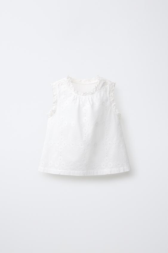 BLUSA BORDADOS PUNTILLA - Blanco de Zara - Imagen 0